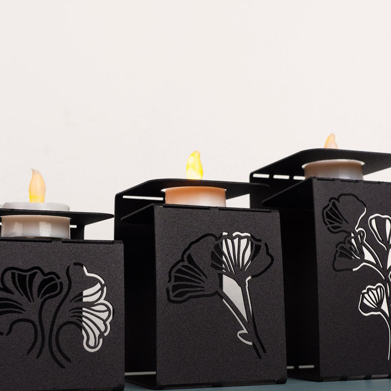 3 Piece Steel Tabletop Candlestick Set, Black