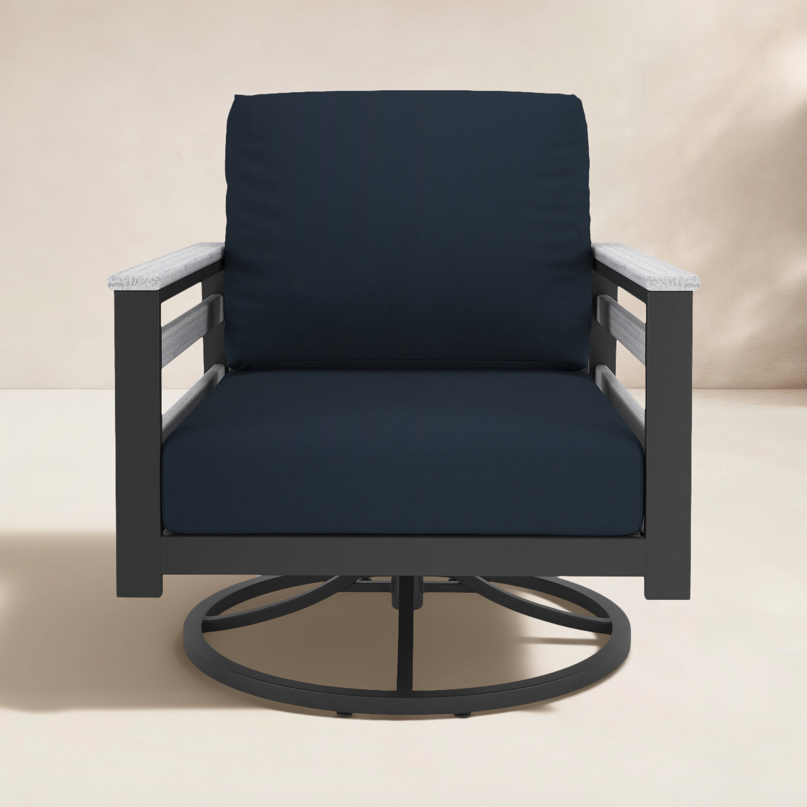 Townsend Metal Outdoor Swivel Rocking Chair with Sunbrella® Cushion, Canvas Navy, White