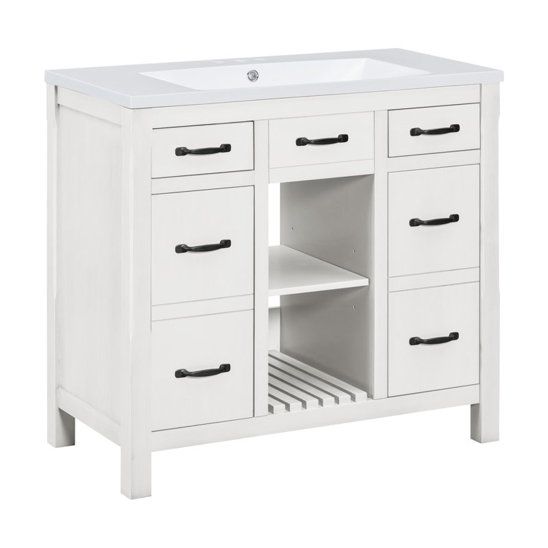 Mapleview 36 " W Free Standing Wall Mounted Single Double Single Vanity Bathroom Vanity With Resin Top