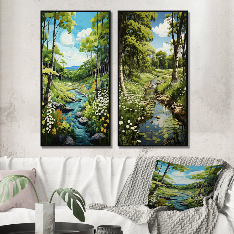 «Amercian Basswood Tree Forest», 2 pièces sur toile, Cadre noir, H 24 po x l 20 po