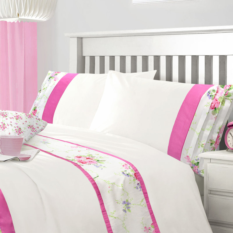 Ollene Polyester Floral Duvet Cover Set, Double Duvet Cover Set, White
