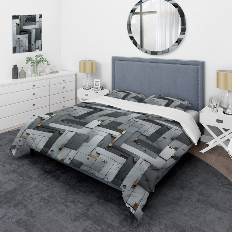 Ensemble de housse de couette géométrique Ameriah Industrial Concrete II - Microfibre polyester