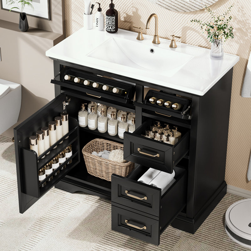 Meuble-lavabo 36 po avec lavabo, Noir