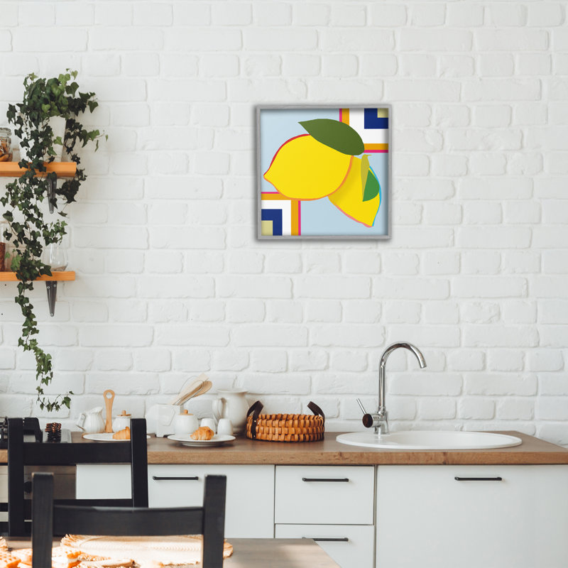 Giclée encadrée de fruits géométriques au citron, design par Daniela Santiago, H 12 po x l 12 po, Estampe numérique Farmhouse