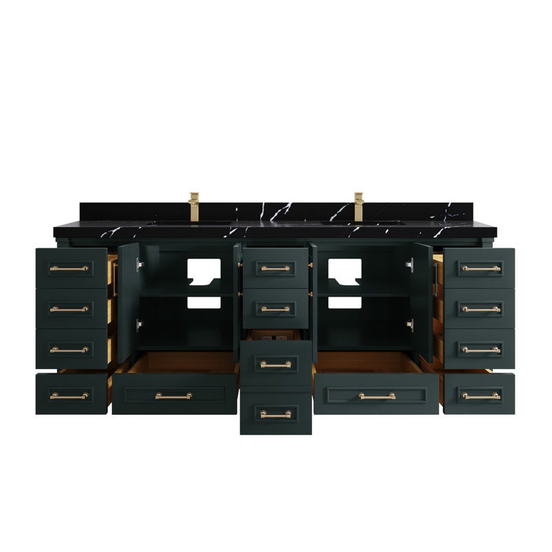 Aberdeen Bathroom Vanity, Calacatta Black Quartz, Dark Forest Green