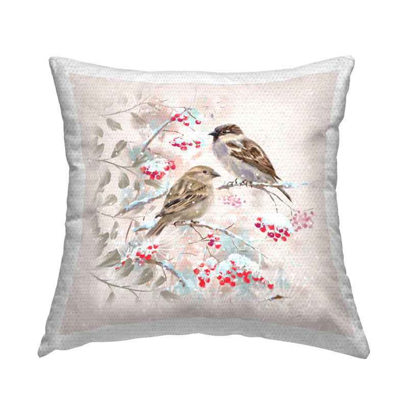 Coussin d'extérieur Winter Holly Branches Birds