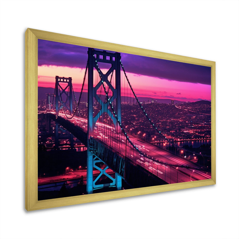 «San Francisco Skyline And Bay Bridge», reproduction d'art sur toile encadrée, Cadre doré à une seule photo