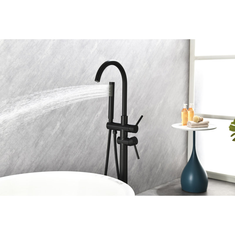 Robinet de baignoire autoportant avec douche à main et tête variable d'extérieur noir mat