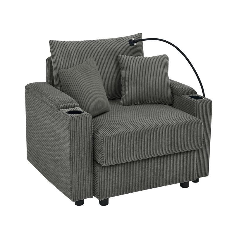 Fauteuil d'appoint avec accoudoirs de rangement Degnan, Velours côtelé gris