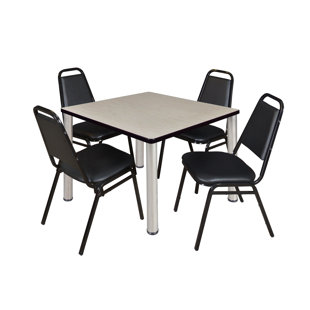 Kee Square Breakroom Table Top, 4 Restaurant Stack Chairs