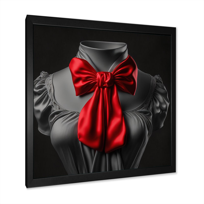 " Vintage Red Ribbon Fashion Bust ", Black Picture Framed Canvas, 16" H x 16" W x 1" D