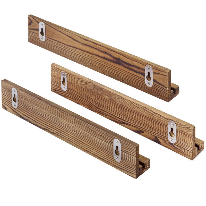 Aleck Challenge Coin Holder Solid Wood Floating Shelf, Dark Brown