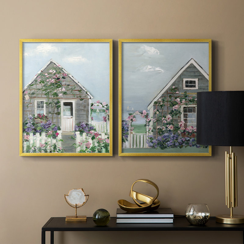 Impression encadrée Coastal Cottage I-Premium - prête à être accrochée - aucun clou requis - aucun clou requis, Doré