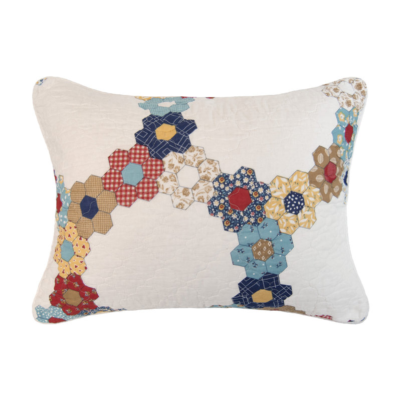 White Cotton Reversible Queen Quilt Set with Floral Design