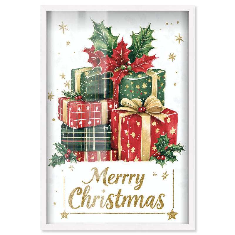 Décoration murale Merry Christmas Gift III Shadowbox Print par Art Remedy, cadre blanc, 37 x 55, Cadre blanc