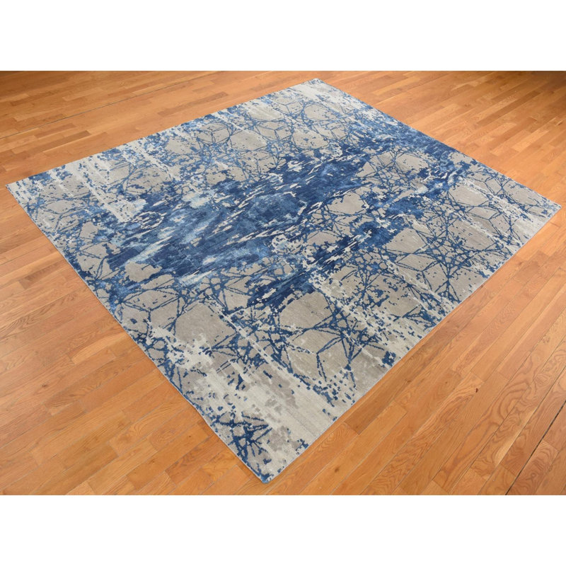 Tapis bleu nouvel âge en laine 8 pi 1 po x 10 pi Kafeel