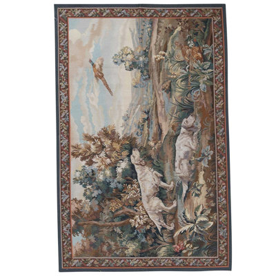 Tapis brun / ivoire / bleu / vert noué à la main 4 pi 6 po x 6 pi 4 po