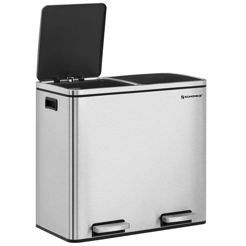 2 x 6.3 Gallon Kitchen Stainless Steel  Step On Multi-Compartments Trash Can