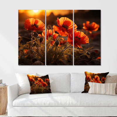 Sunset Poppies In The Meadow - Ensemble de décorations murales coquelicots