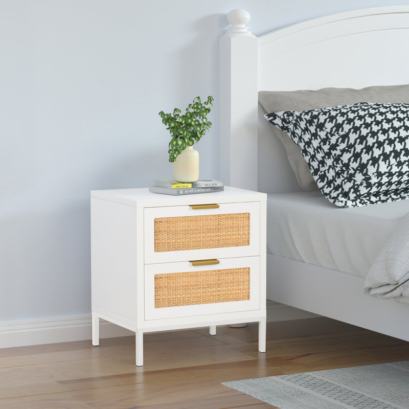 Irma 2 - Drawer Rattan Nightstand End table in White