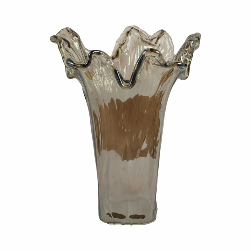 Faurisma Italian Art Glass Vase, 15" H x 12" W x 12" D, Gray