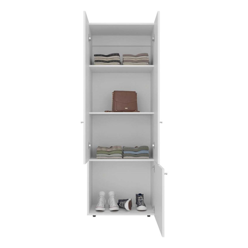 Armoire-penderie blanche à 3 portes avec 4 tablettes, Blanc