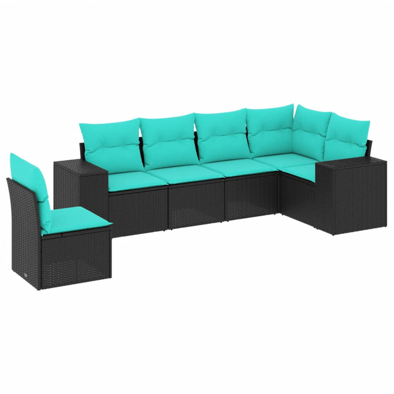  Ensemble de canapé de patio 6 pièces avec coussins en rotin de polyester noir