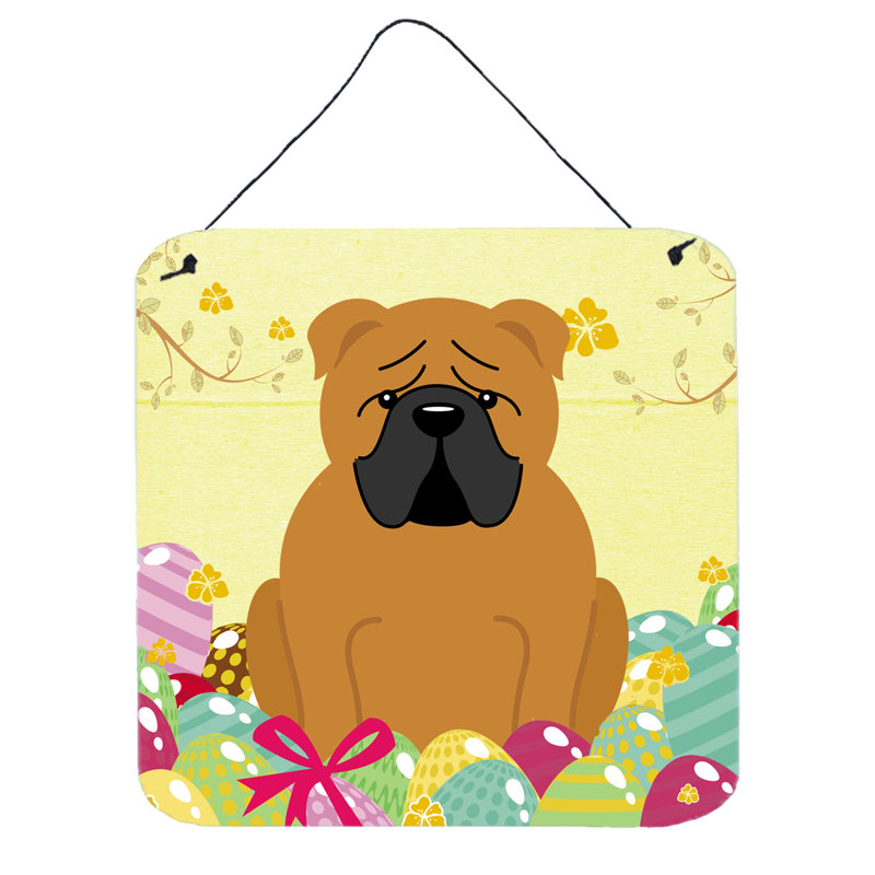 Décoration murale rectangulaire à bouledogue de pâques œufs english, Rouge