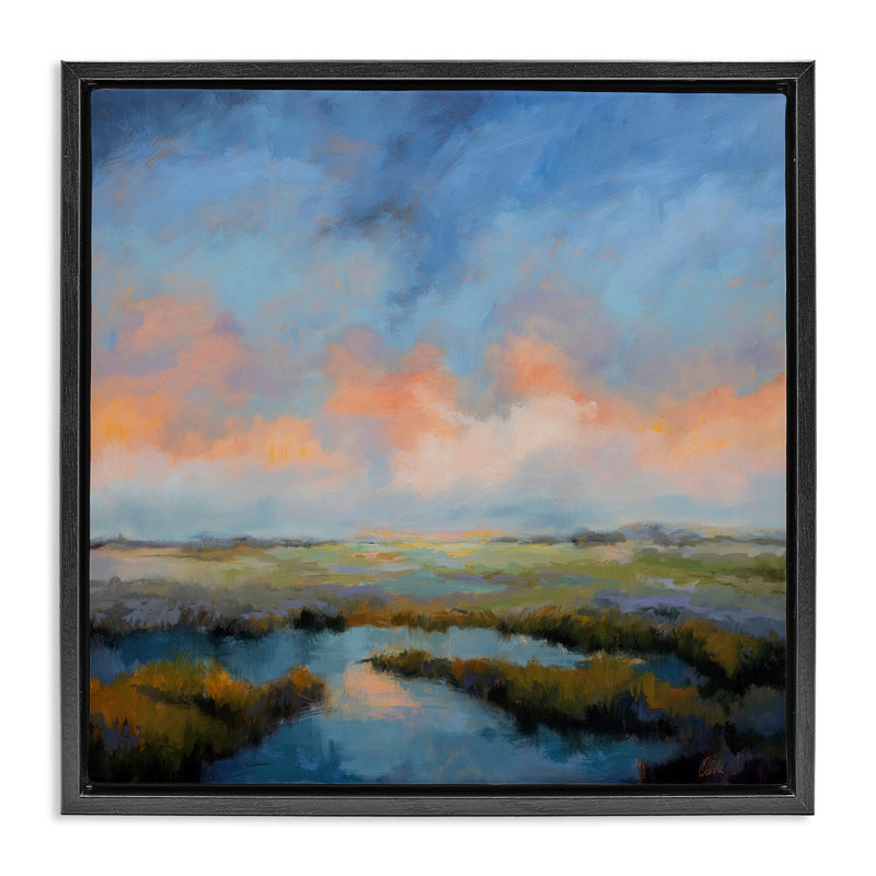  Art mural sur toile flottante pastel à réflexion de nuage par Odile, Cadre flottant noir de jais, H 18 po x l 18 po