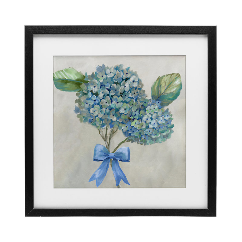 Hydrangea Beauty & Bow, impression encadrée sous verre, design par Nan, H 13 po x l 13 po, Cadre noir minuit