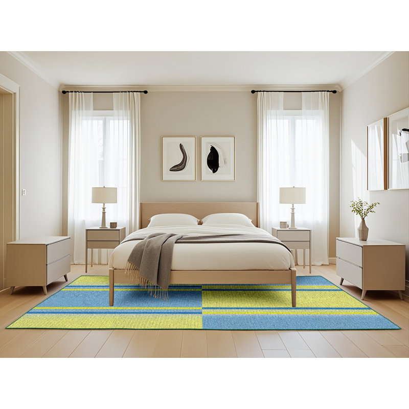 Tapis bleu ciel/bleu marine à motifs, Rectangle 5 pi x 8 pi