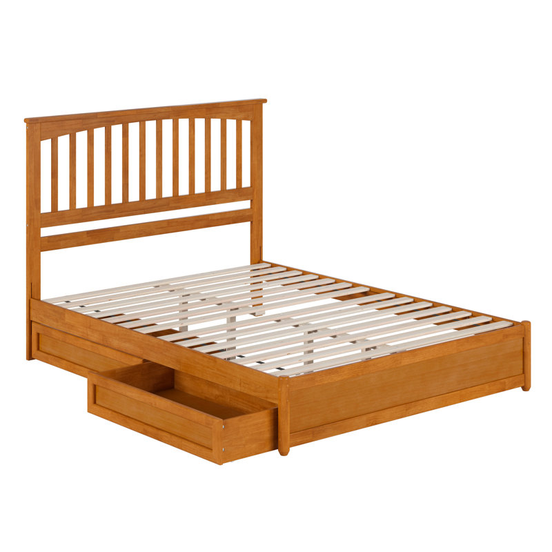 Asparas Solid Wood Storage Platform Bed with Footboard and Under Bed Drawers, Light Toffee, Queen