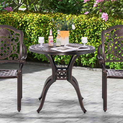Astoria Grand 31.5" Cast Aluminum Table Patio Round Dining Table With 2" Umbrella Hole