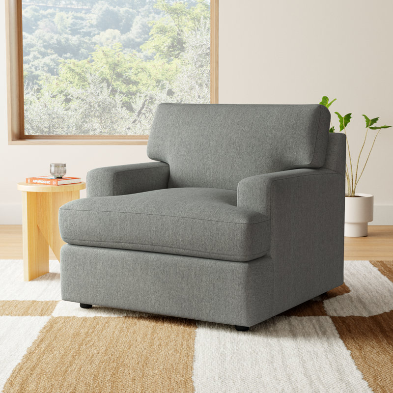 Cleo Upholstered Custom Accent Chair, Ticket Smoke Heathered Basketweave
