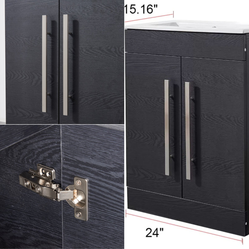 Lavabo de salle de bain autoportant 24 po à cylindre simple avec lavabo en céramique et grain de bois 24 po