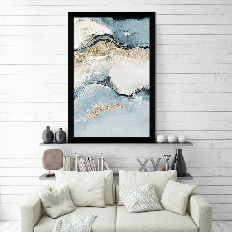 «Blue Crystalline» par Lanie Loreth - Peinture, Cadre noir, H 27,5 po x l 21,5 po x P 0,75 po