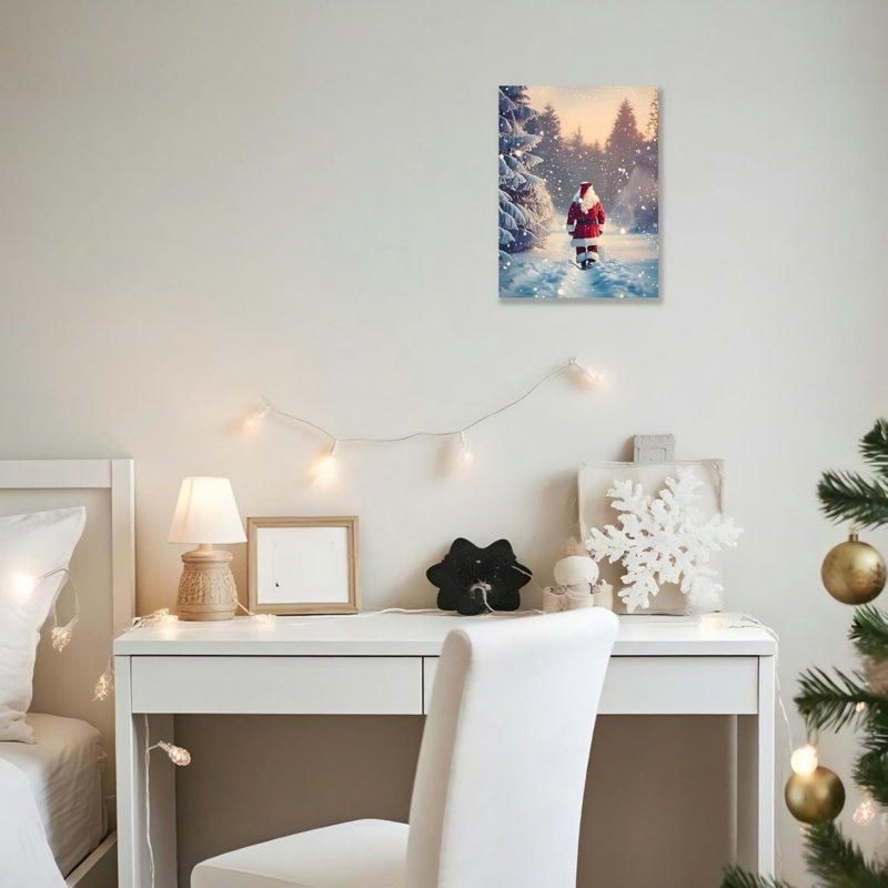 Art mural sur toile non encadrée bonhomme de neige et père Noël 12 po x 16 po