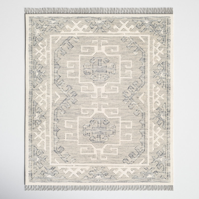 Saber Oriental Hand Woven Wool Area Rug in Gray/Blue, Rectangle 8' x 10'