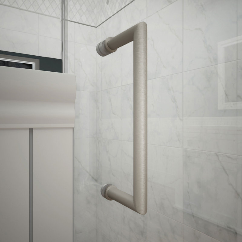 Unidoor Plus 31.5" W x 30.375" D x 72" H Frameless Pivot Rectangle Shower Enclosure with Fixed Panel, Brushed Nickel