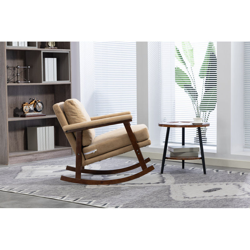 Chaise berçante moderne Mid-Century avec structure en bois, Kaki