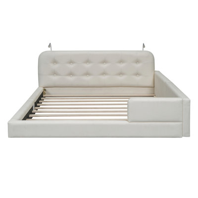 Queen Size Upholstered Platform Bed with 2 Reading Lights