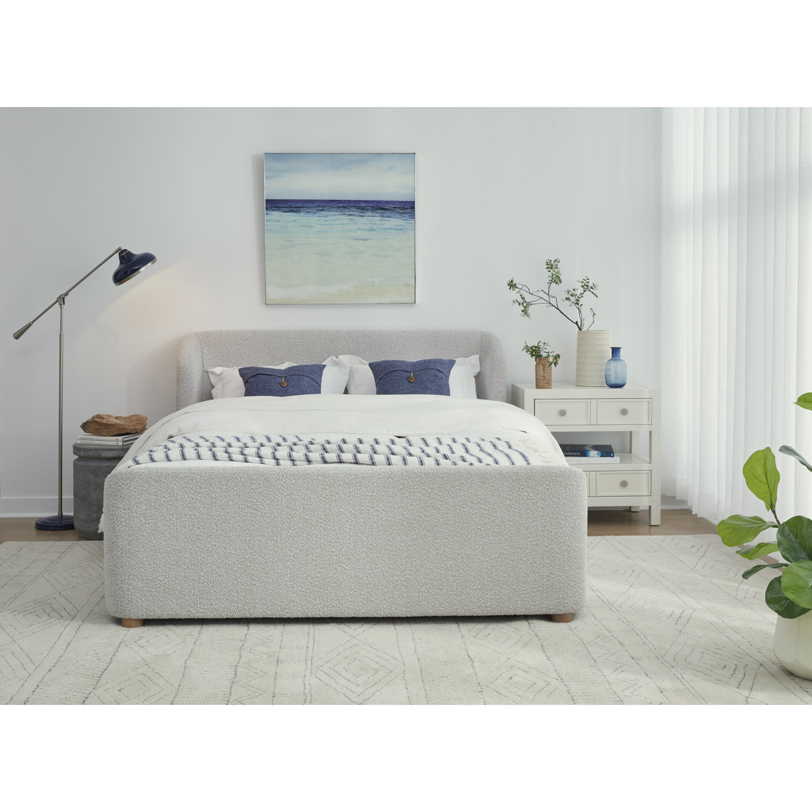 Kris Wingback Bed, California King, White Boucle