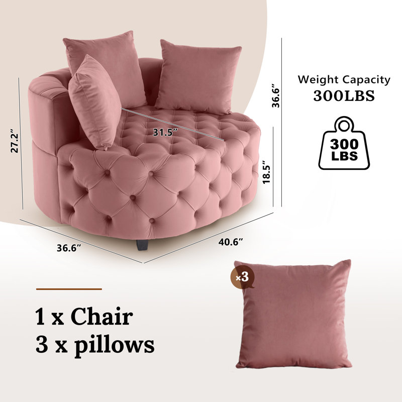 Fauteuil demi-tonneau en velours 36,6 po Keoka, Velours rose