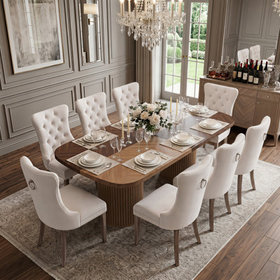 79" Rectangular Dining Table Set With Storage Pedestal Table And Tufted Upholstered Chairs
