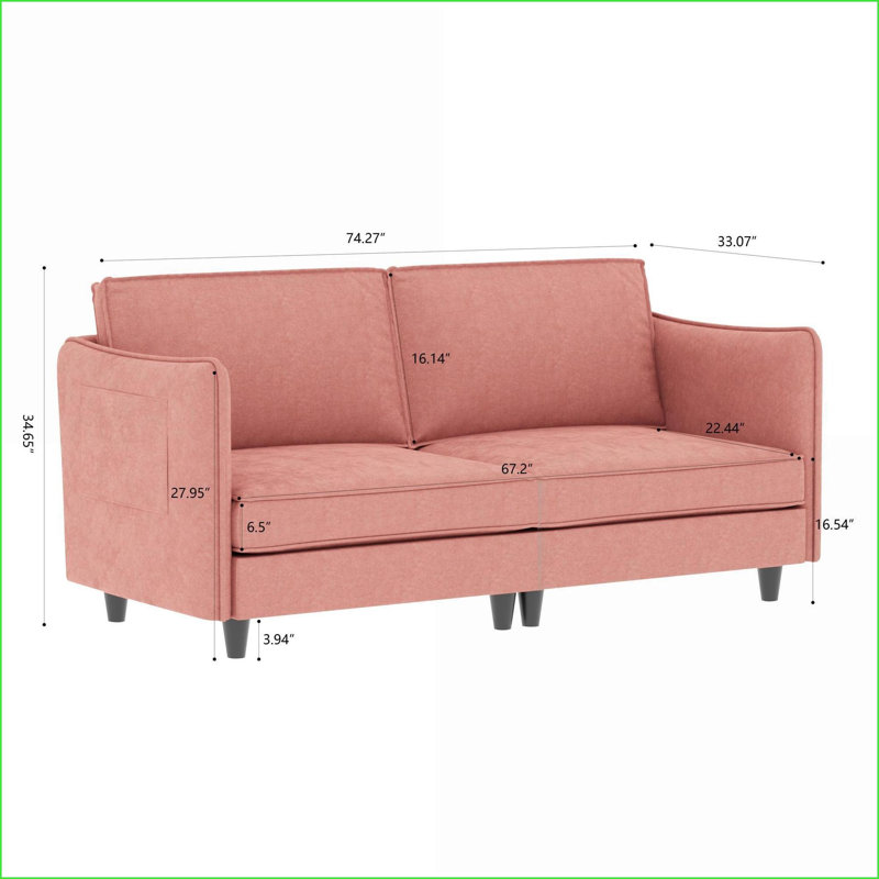 Canapé-causeuse 74,27 po 2 places Mid-Century moderne pour petits espaces | Tissu rouge | Mid-Century moderne, Rouge