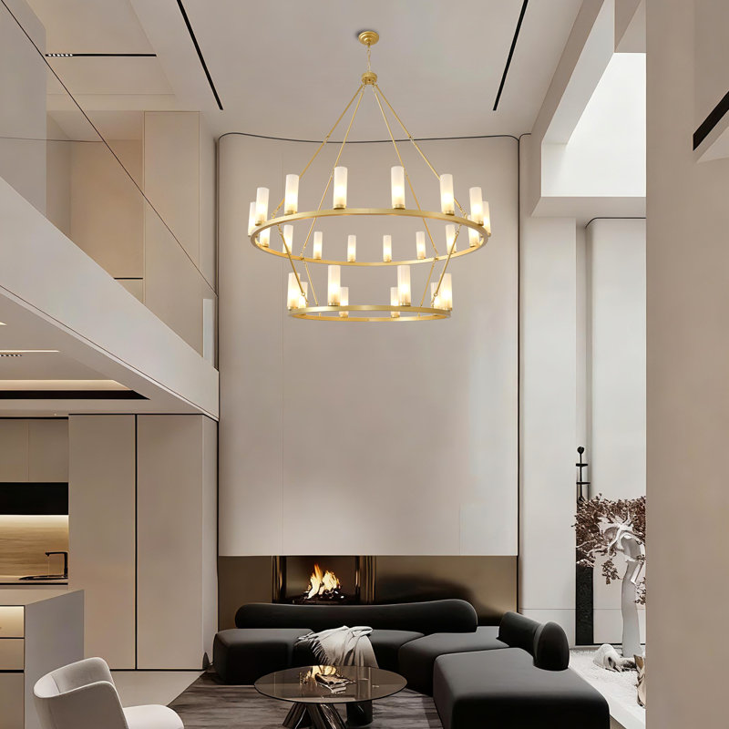 24 Light 2-Tiers Dimmable Modern Wagon Wheel Chandelier 