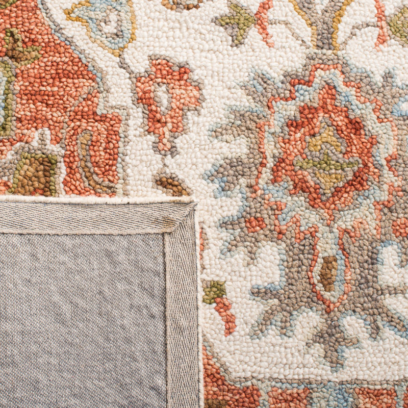 Tapis ivoire / rouge en laine touffeté à la main Marchesini, Carré 6 pi