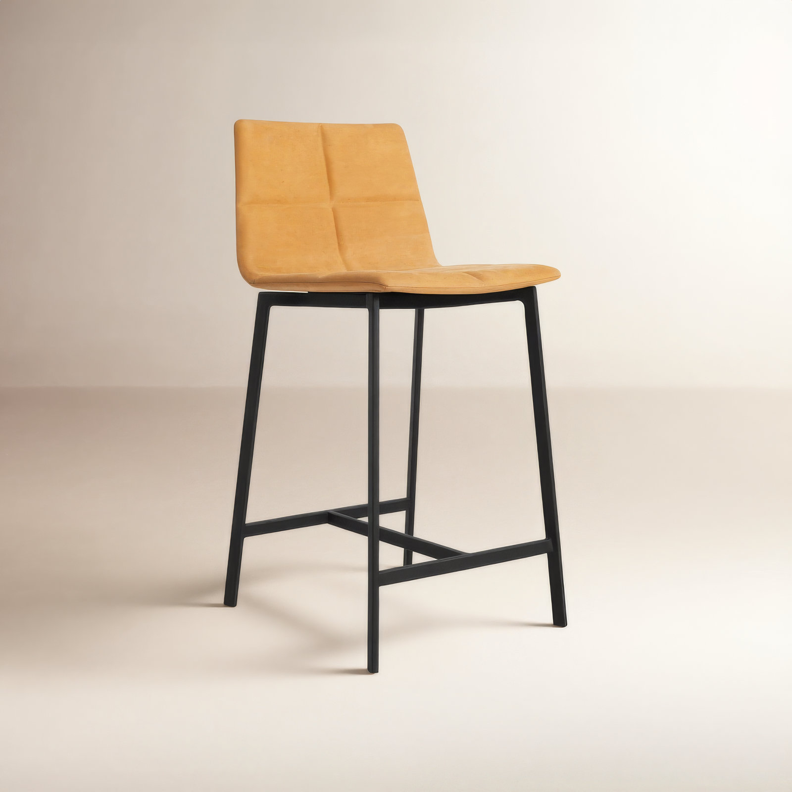 Between Us 31" Bar Stool, Black, Bar Stool (31" Seat Height), Camel Genuine Leather