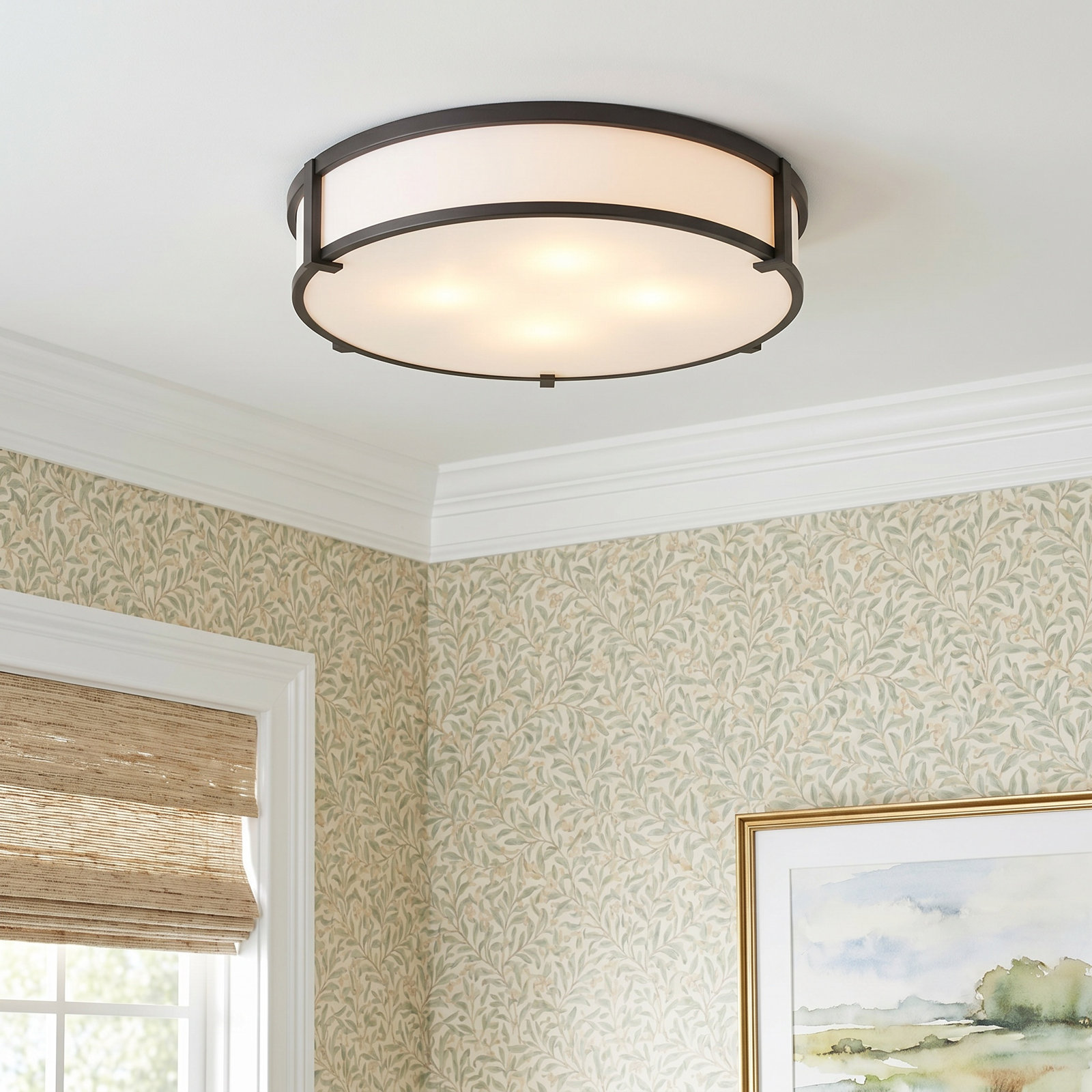 Romona 4 Light Glass Flush Mount, Antique Nickel