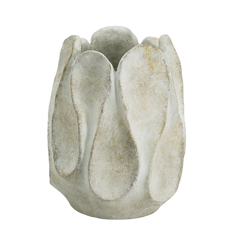 Natural Cement Planter with Flower Bloom Design - Gray, 10" H x 7.9" W x 7.9" D